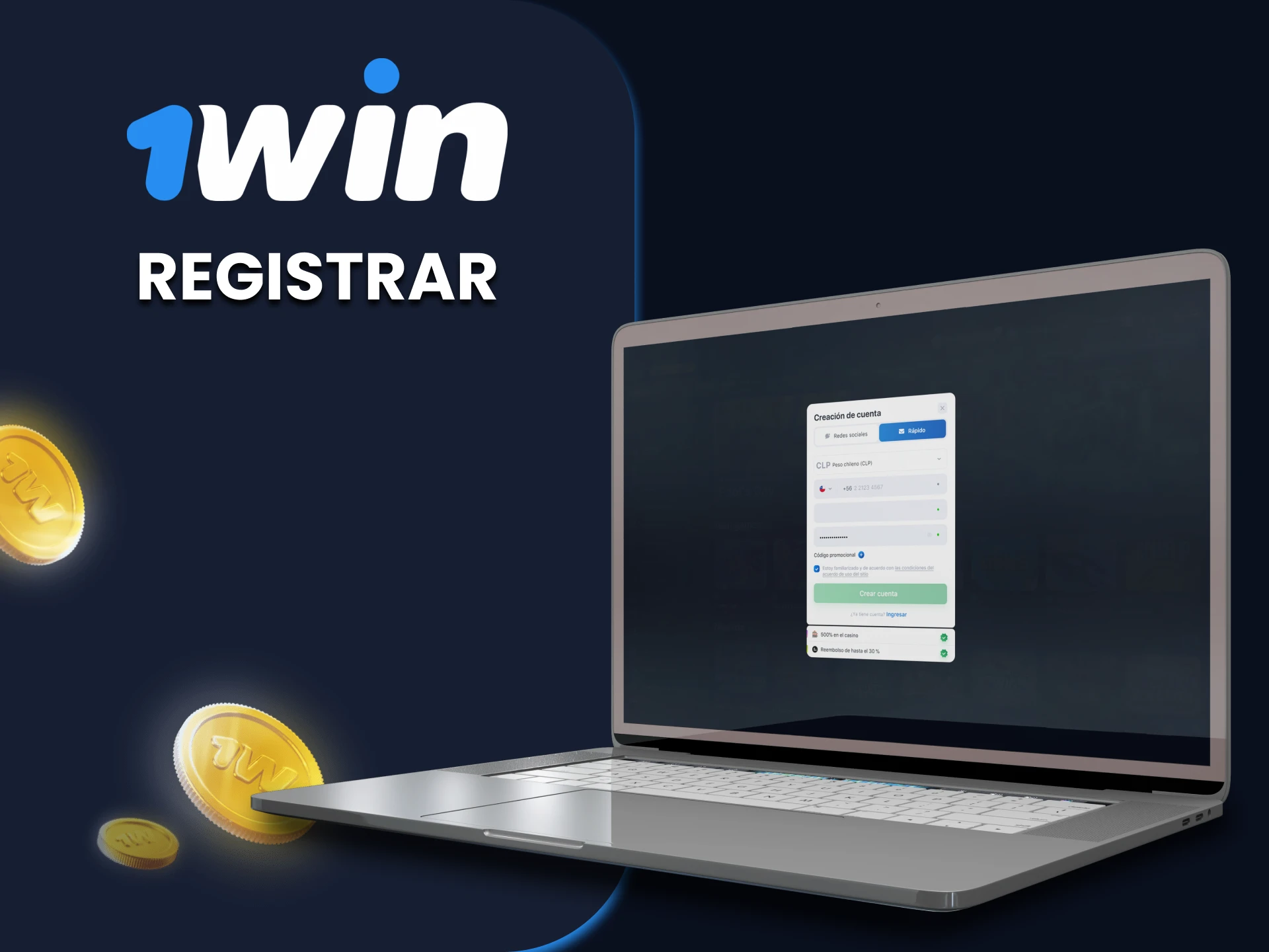 Breves instrucciones para registrarse en el sitio web del casino 1win.