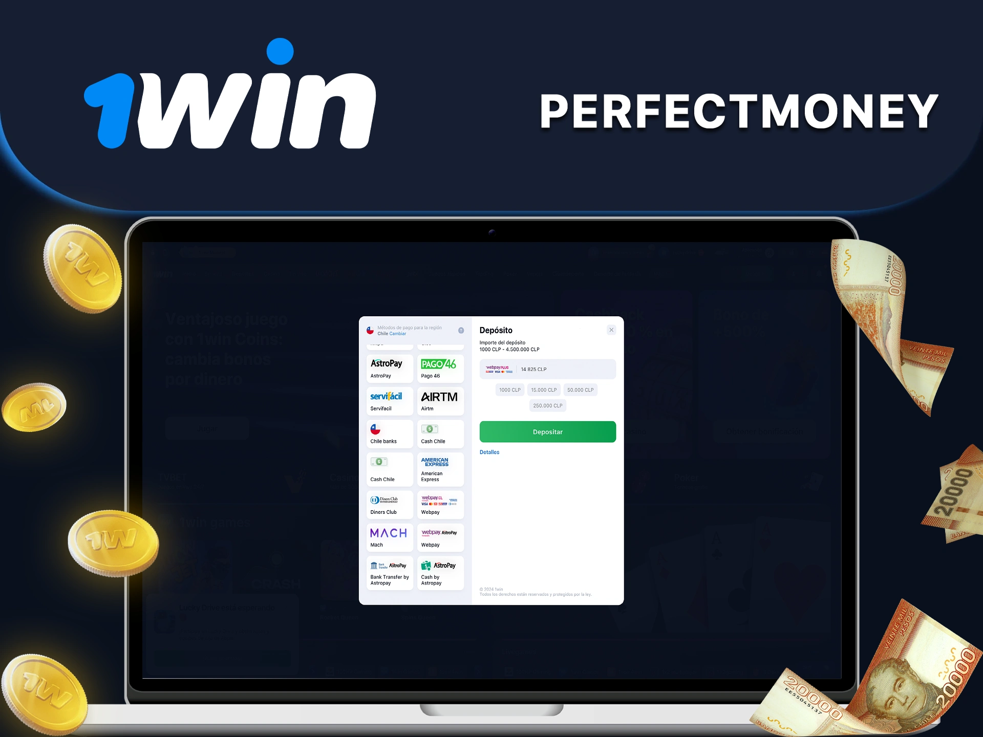 Utilice cualquier método para recargar su cuenta 1win.