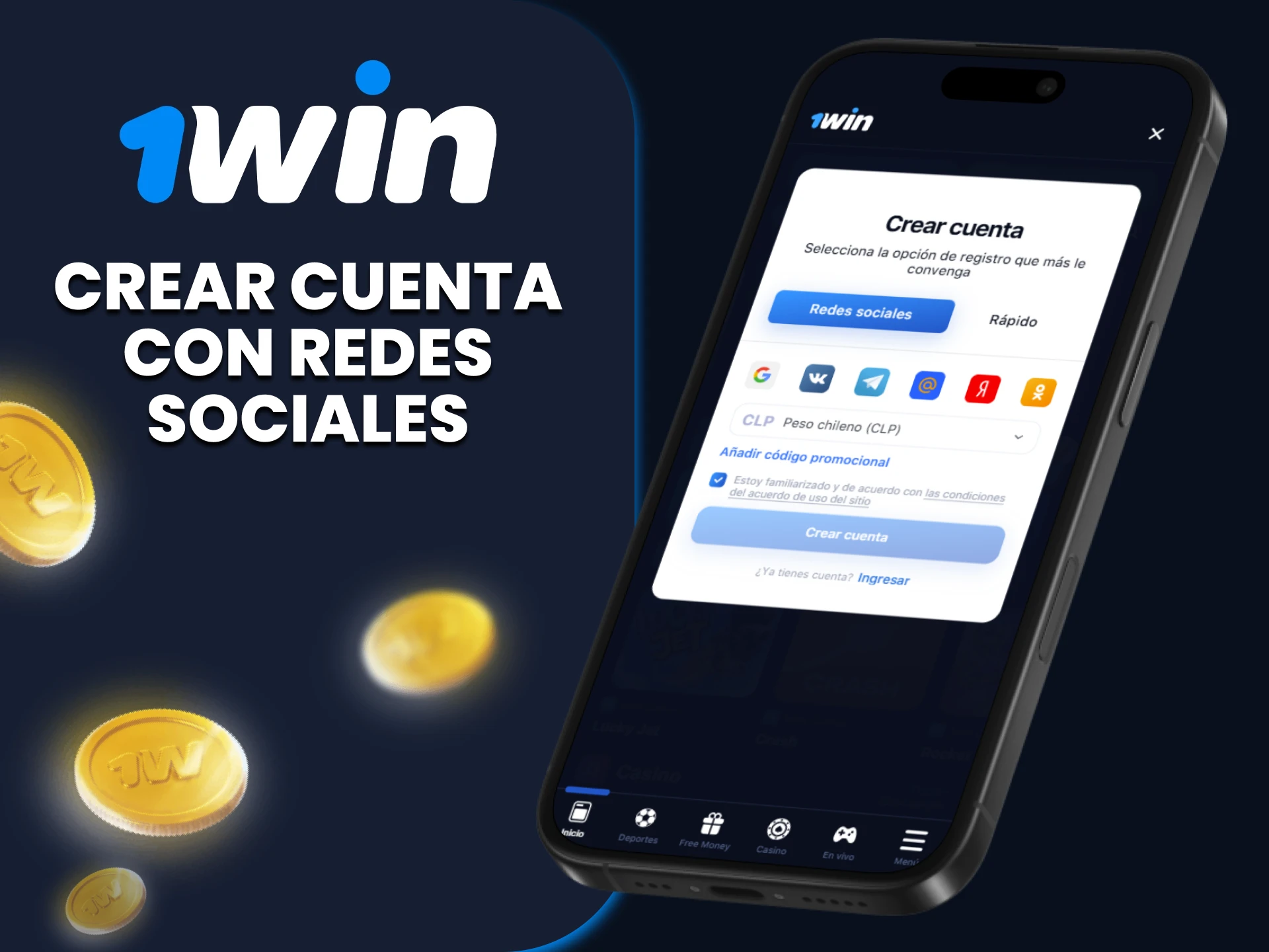 Puede crear cuenta 1win usando las redes sociales siguiendo las sencillas instrucciones de 7 pasos.