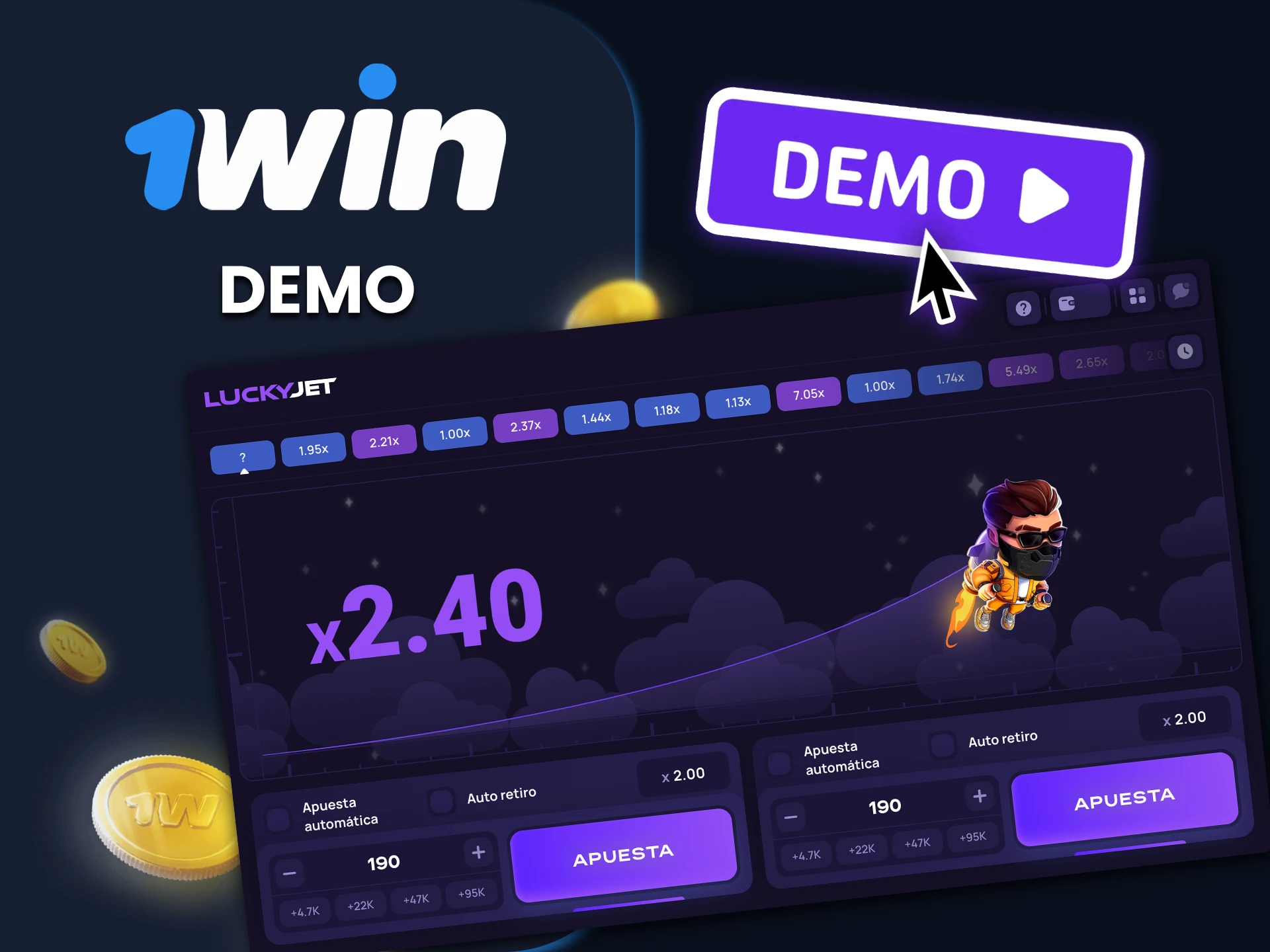 Practica jugar Lucky Jet 1win en modo demo sin usar dinero real.